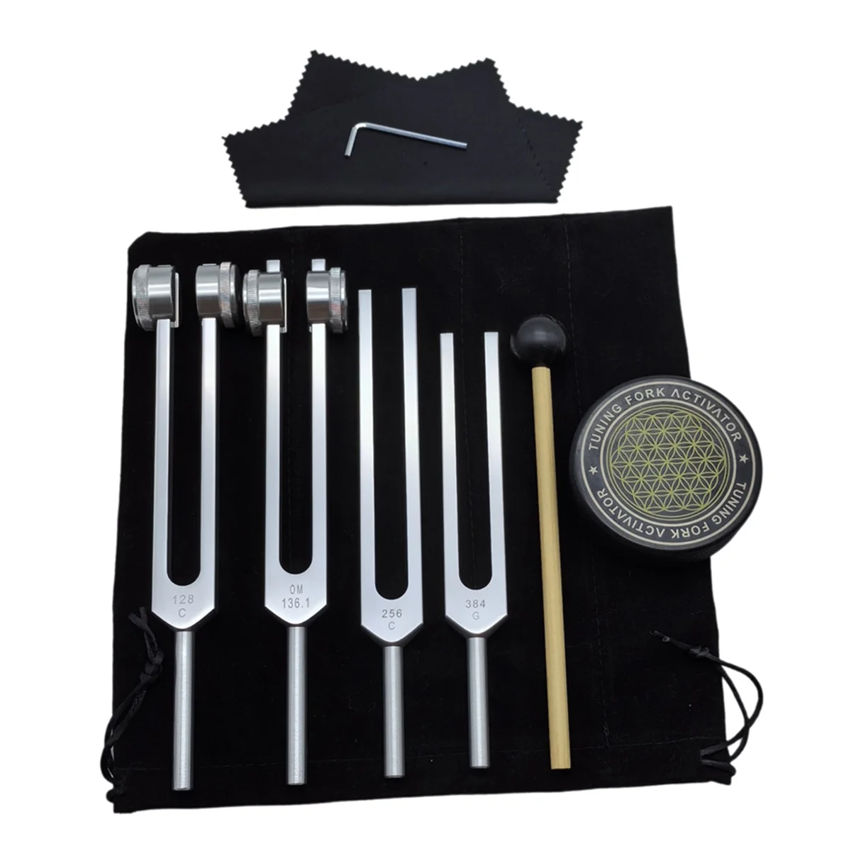 Tuning Forks for Healing Set 128Hz, 136Hz, 256Hz, 384Hz & Hockey Puck Activator for Healing,Sound Therapy,Keep BodyT98C