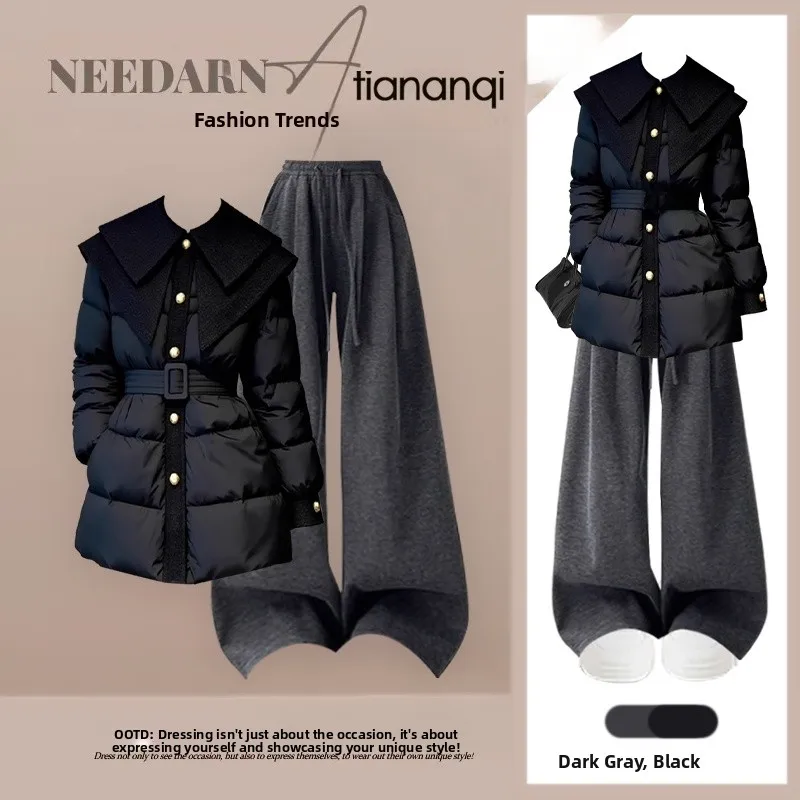 

Autumnal Cotton Jacket And Pants Set Casual Collared Two-Piece Ensemble Age-Defying Lazy Style Versatile Slimming Leisurewear