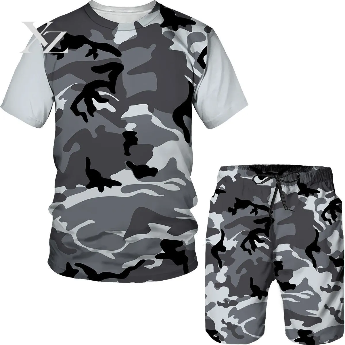 Premium Men's Camouflage T-Shirts & Shorts 2-Piece Sets 3D Camo Print Tracksuit Outfits Fashion Casual Sportswear Suits for Men