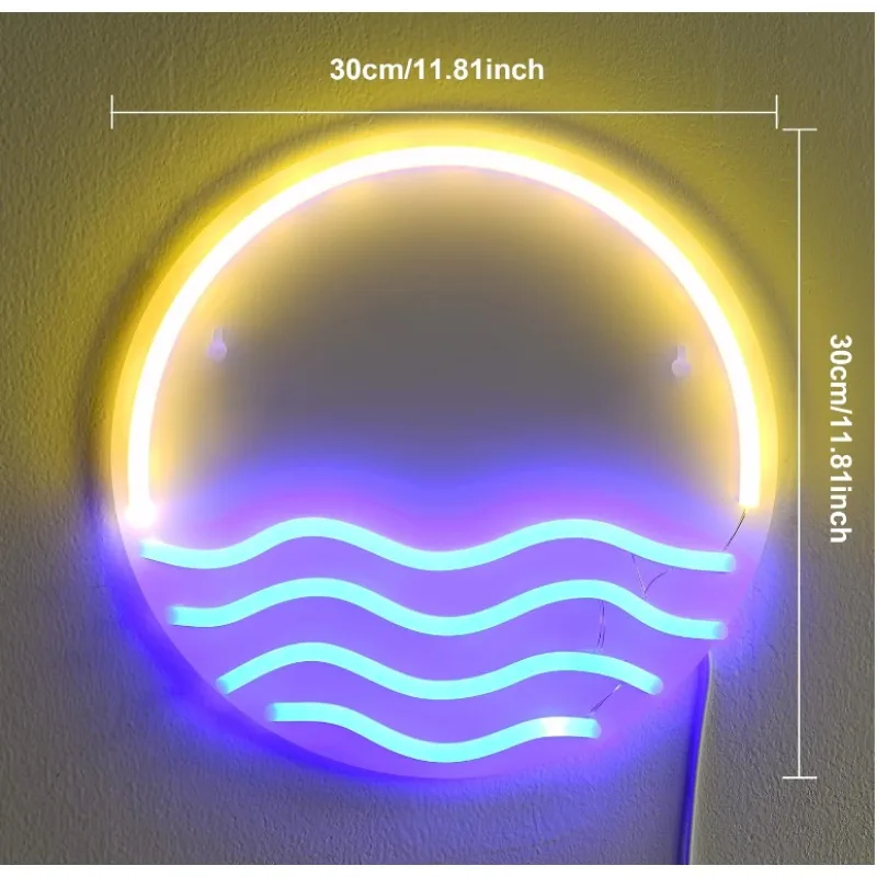 

Tropical Sunset & Sea LED Neon Sign 12x12" Cool Lights Living Room Kitchen Sturdy Acrylic Brilliant Colors USB (Yellow)