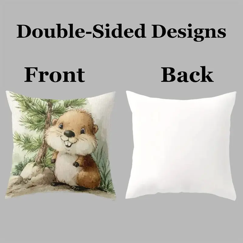 Cute Woodland Animal Pillowcase Cover Set For Kids Nursery Room Decor Bear Rabbit Squirrel Wildlife Cushion Pillowcase