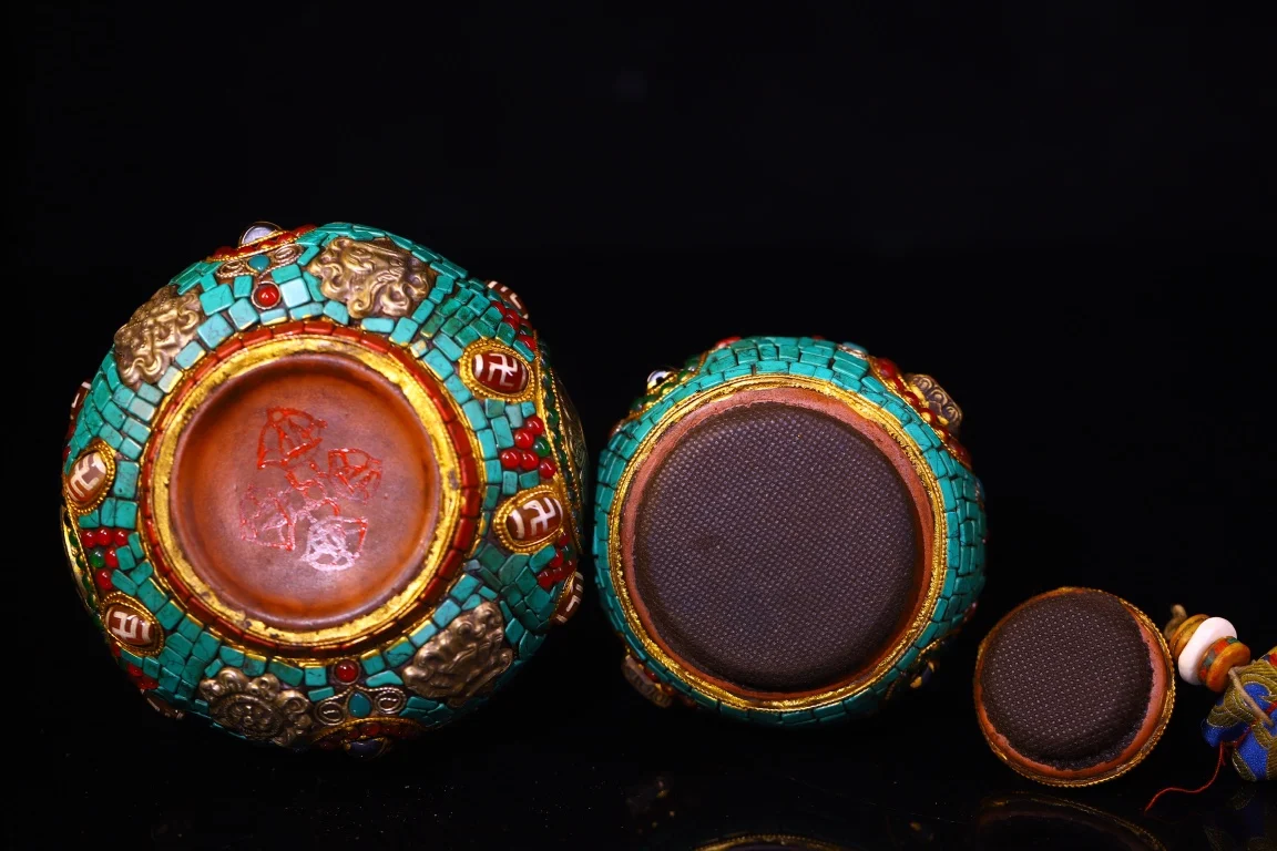 Purple Clay Gourd Mosaic Gem gZi Beads Turquoise Eight Treasures Gourd Buddha jar Worship Hall
