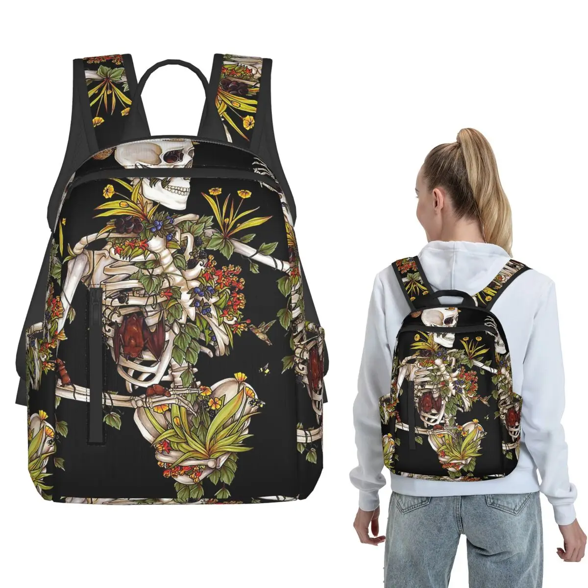

Vines Wrapped Around Skeleton Backpack Large Capacity Kids BookBag School Bag Shoulder Bags for Men Women