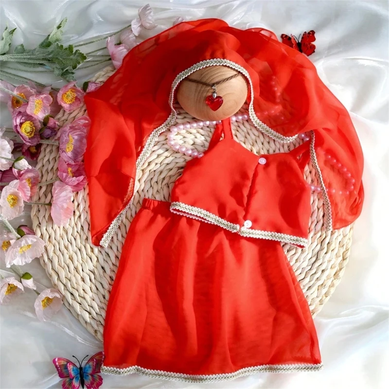 Y1UB Newborn Photography Set Middle Eastern Inspires Newborn Photography Set Baby Dress with Scarf set for Little Girls Gift