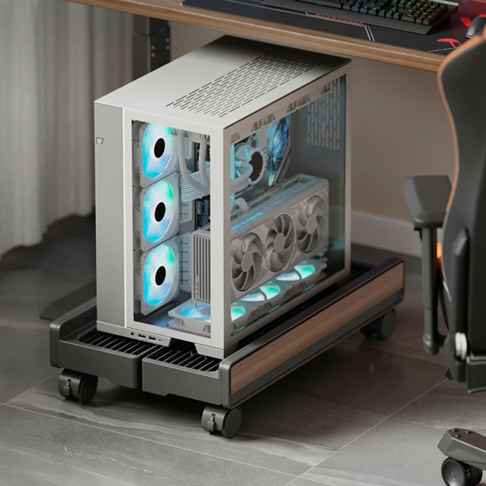 

Computer Mobile Cart Holder with Locking Caster Wheels Adjustable PC Tower Stand for Office Gamers and Students