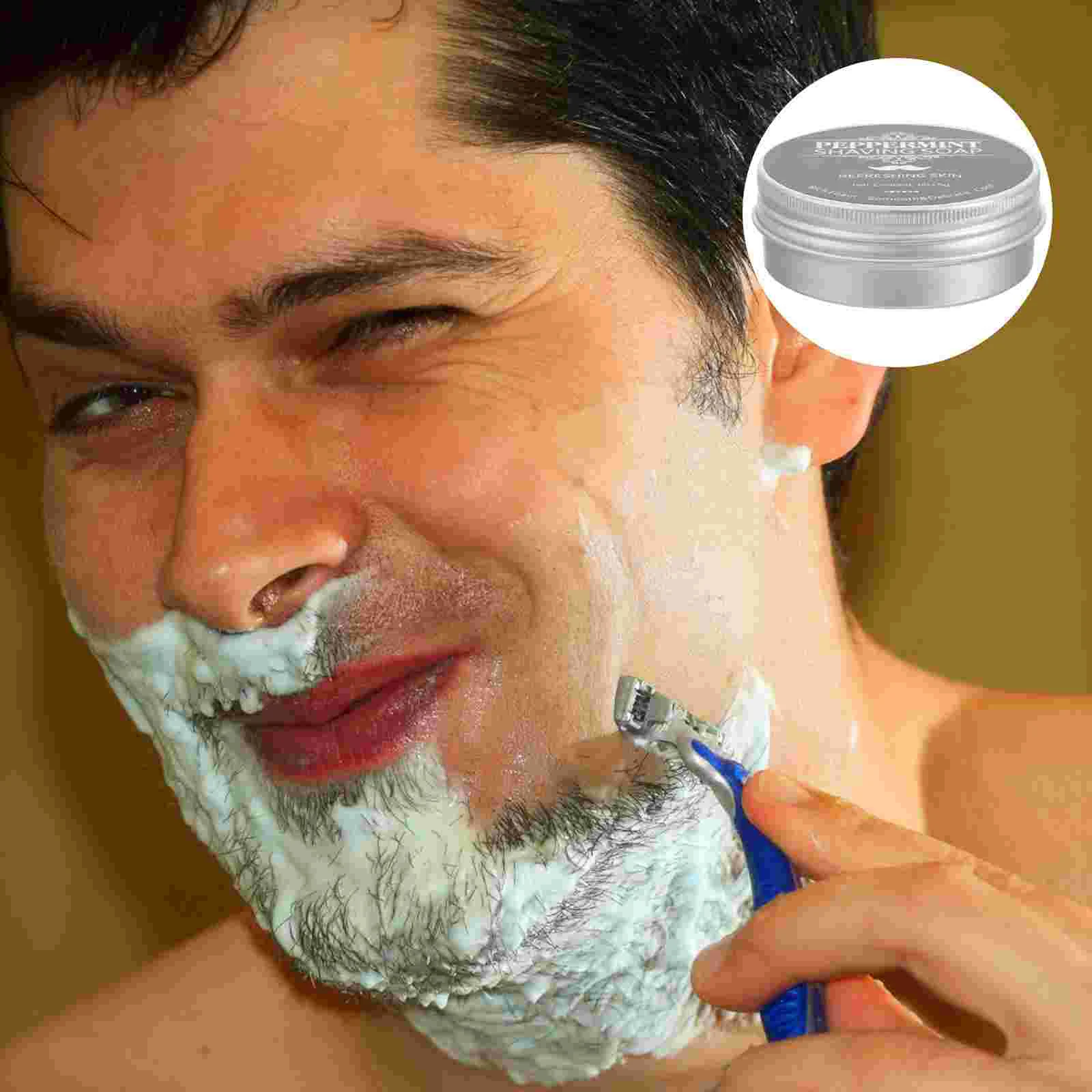 Men's Beard Barber Soap (สบู่โกนหนวดมิ้นต์) โกนหนวดสําหรับบุรุษครีม Peppermint Male Home Essential Oil Man Travel