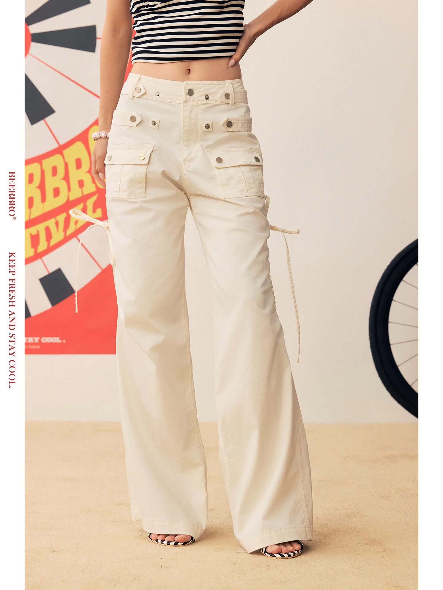 

Брюки BeerBro из чистого хлопка, дышащие, влагоотводящие, прямые, слегка расклешенные, белые, для женщин, повседневные, для музыкальных фестивалей