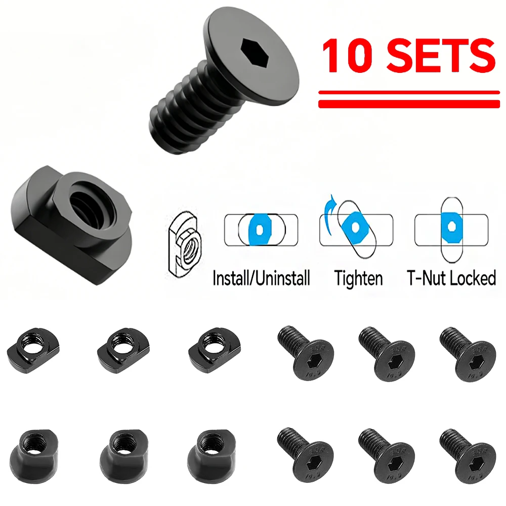 10Pcs/set M-LOK Screw and Nut Replacement Rail Keymod Screw And Nut Sets T-Nut Screw Replacement Set for Airsoft Rifle Hunting