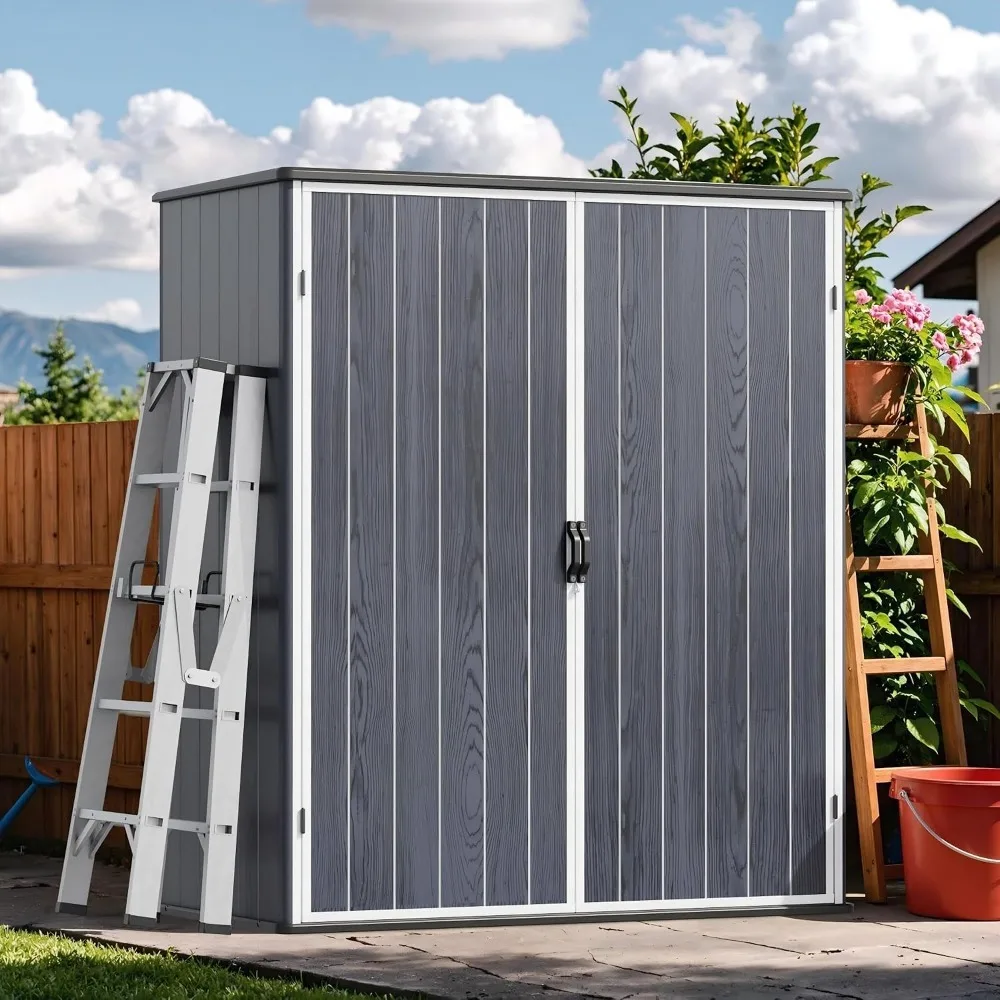 Resin Storage Shed with Floor, Small Plastic Vertical Outdoor Cabinet with Lockable Door, Waterproof Tool Garden Shed, Custom