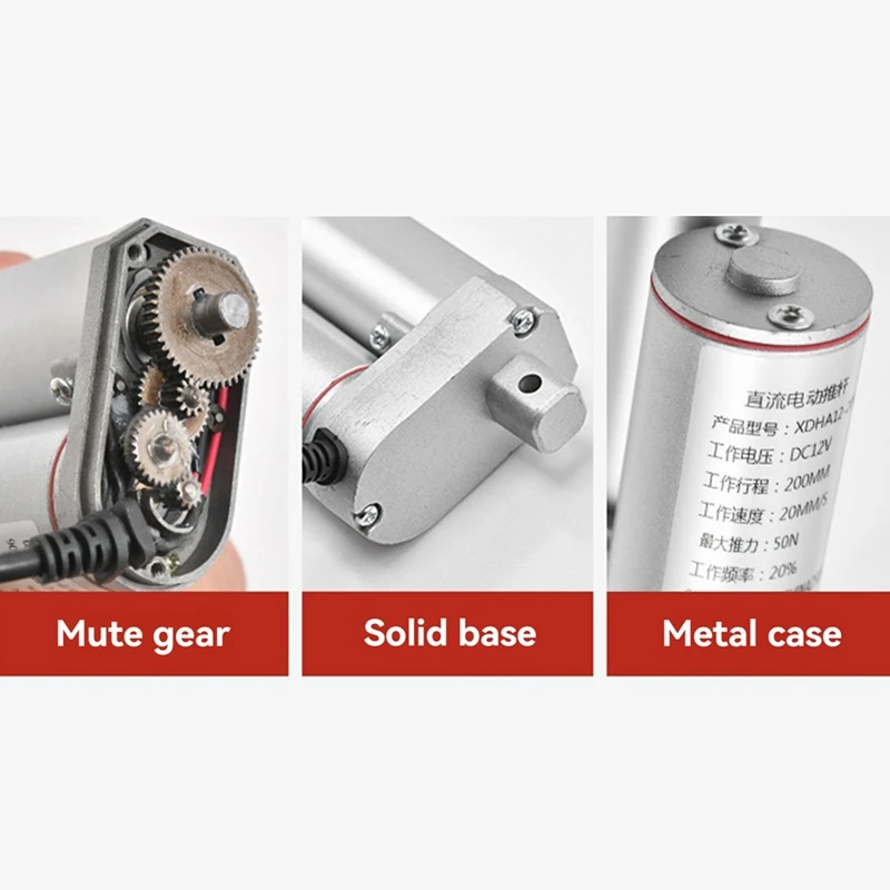 قضيب دفع كهربائي بتيار مستمر 50 مم، 24 فولت، 0.02 وات، عزم دوران معدل 36,4000 دورة في الدقيقة قضيب تلسكوبي كتم الصوت للمنزل الذكي.