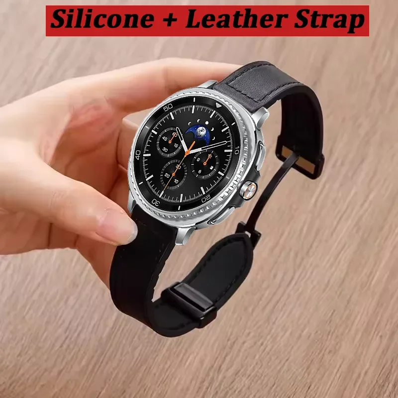Silikon+Lederarmband für Samsung Galaxy Watch 8 44mm 40mm/Classic 46mm Magnetisches, langlebiges Armband Galaxy Watch Ultra 2025 47mm
