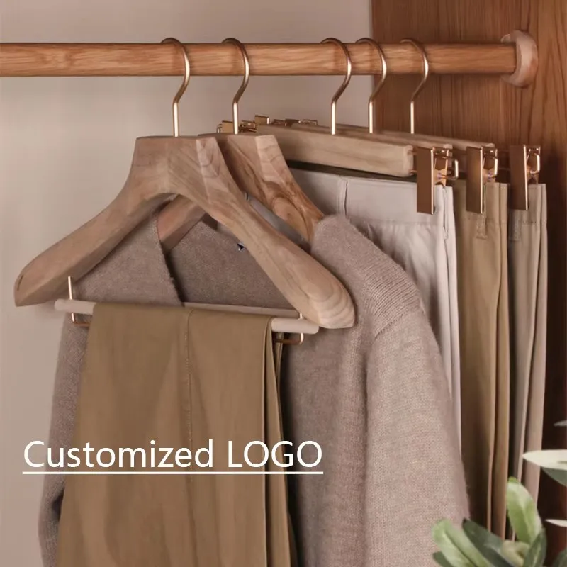 Wooden Hangers with Notches for Adult, Extra-Wide, Solid Wood and Metal Hook, Non-Slip Metal Hook for Clothes, 6PCs/Set