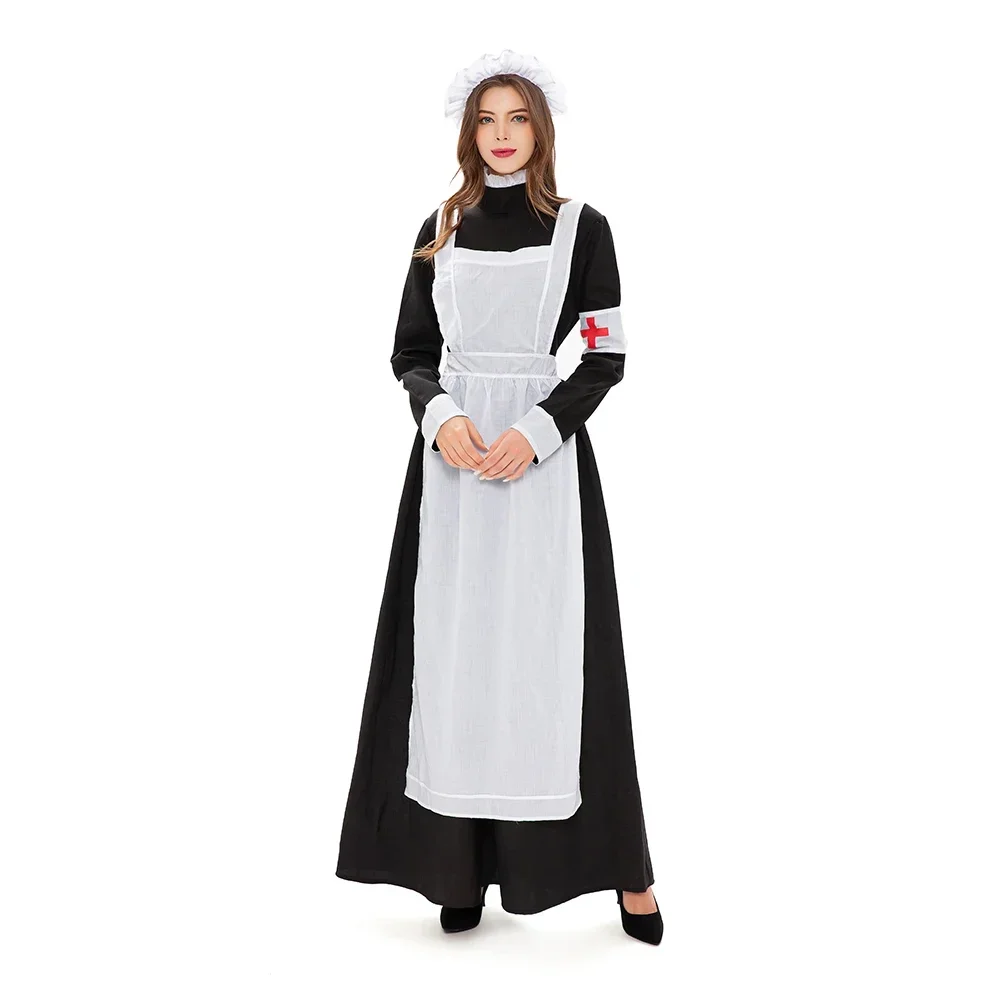 Costume d'infirmière médiévale pour Halloween Cosplay, nonne