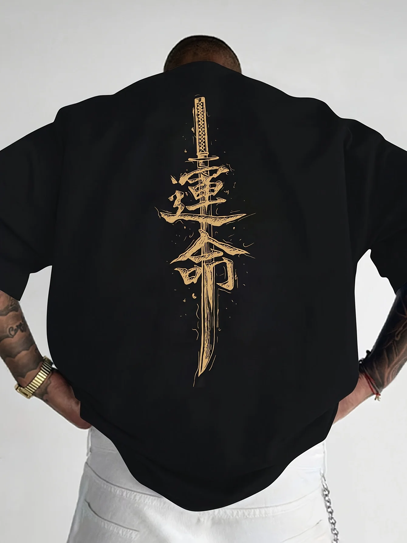 Japanese Samurai Sword Print 100% Cotton Trend Men Women T-shirt Summer Autumn Daily Outdoor Sports Party Casual Short Sleeve