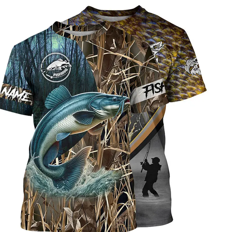 New Fishing Camo Hunting 3D Print T-shirt Men Women Fashion Outdoor Oversized Short Sleeve Tops Tees Men Clothing Customize Name