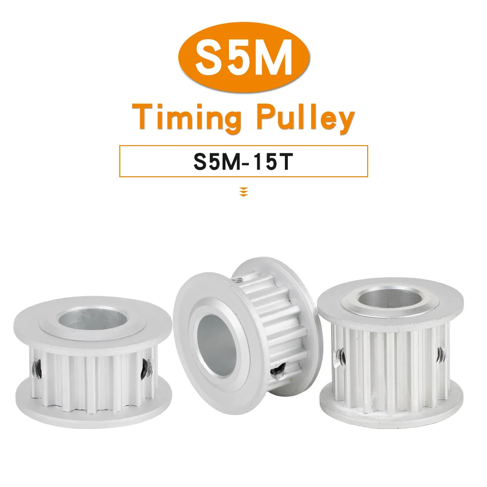 Alloy Pulley S5M 15T Circular Tooth 11/17/22/27 mm Width 5mm Pitch Pulley Wheel Bore 5/6/6.35/8/10/12mm  For S5M Timing Belt