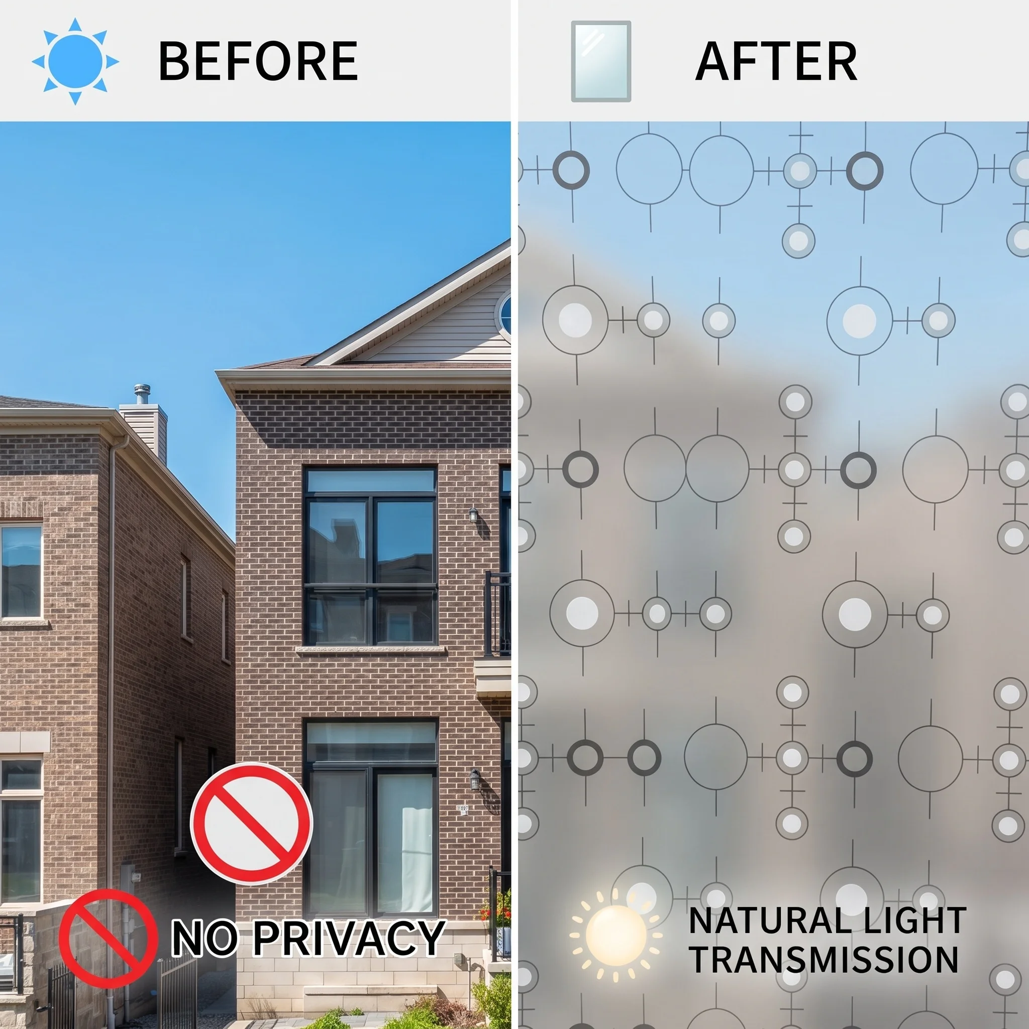 Modern Self-Adhesive Geometric Circle Line Window Film Frosted Privacy Glass Sticker Anti-UV Decorative Tint for Home Decor
