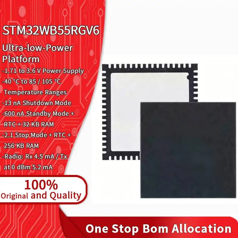 STM32WB55RGV6 VFQFN68 1MB Flash With Built-in AES Encryption For Controlling Dual Core Independent RF IC Chip on Circuit Board