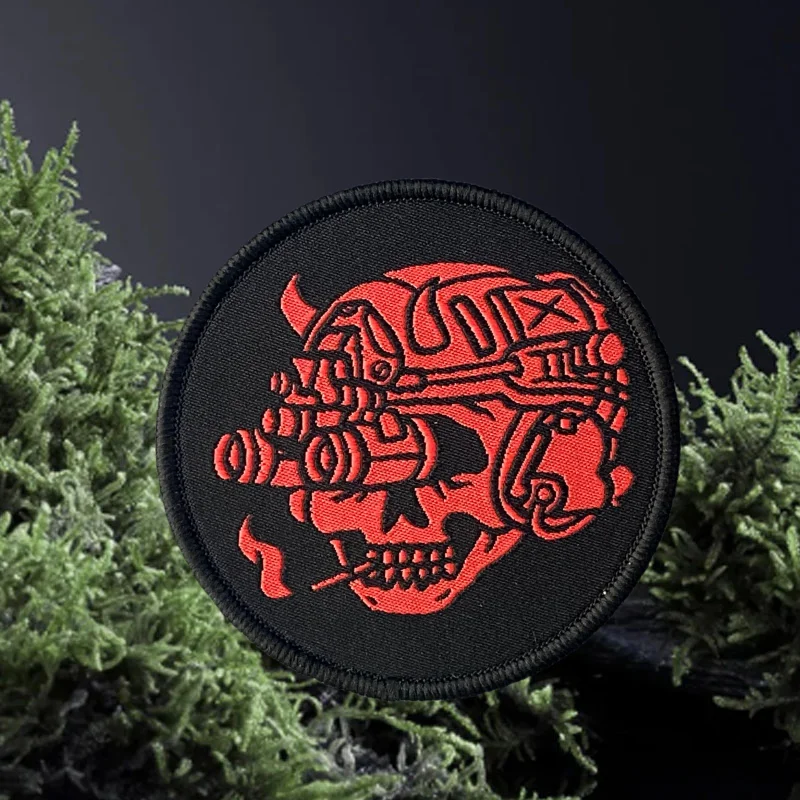 Task Force Doomer 'The Red Demon' Patch Tactical Morale Badge Skull Weave Hook and Loop Backpack Clothing Sticker Armband