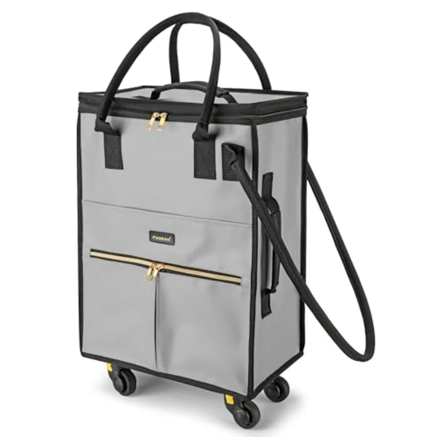 

Reusable Grocery Bag on Wheels, Foldable Rolling Duffle Bag, Carry on Luggage Bag with Handle and Zipper Cover for Travel, Ligh
