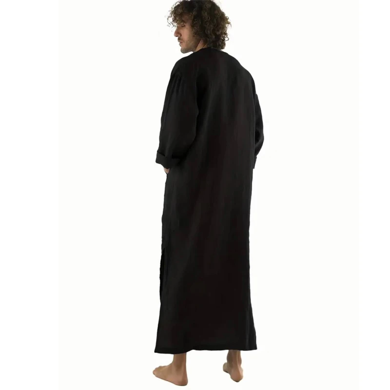 Bata musulmana de manga larga para hombre, ropa islámica Abaya, vestido de túnica, camisas de manga larga, ropa informal Maxi, Color sólido, 1 pieza