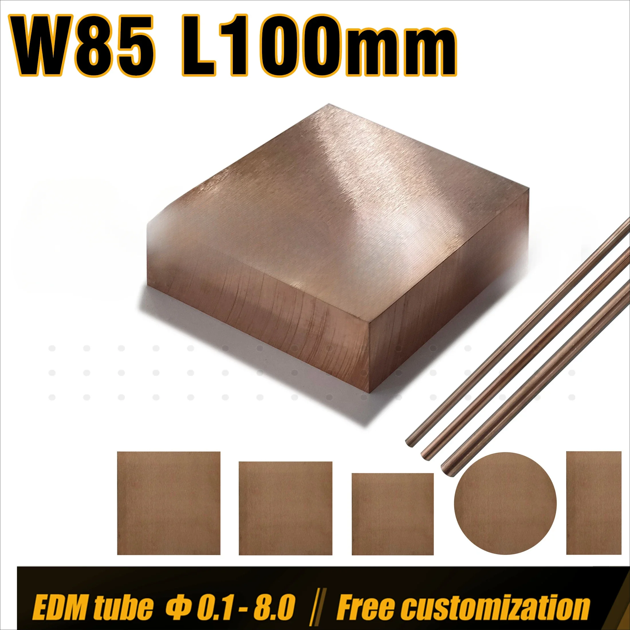 Tungsten Copper Plate, W85 Alloy Bar, W85Cu15 Length 100 mm , Electrode Block for Welding,  Electrode Plate for Sinker EDM