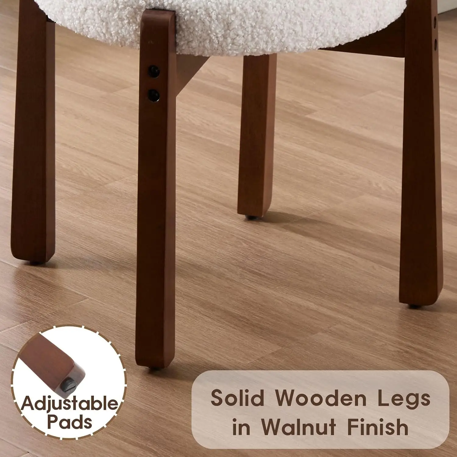 Sherpa Vanity Stool Round Makeup Seat with Wooden Legs Small Ottoman Foot Rest for Bedroom Living Room, Customized