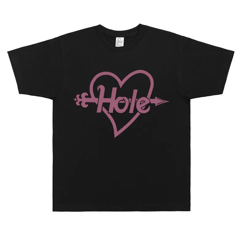 Alternative Rock Band Hole Pink Heart and Arrow Graphic Print T-shirt Courtney Love T-shirts Men Women Gothic Oversized T Shirts