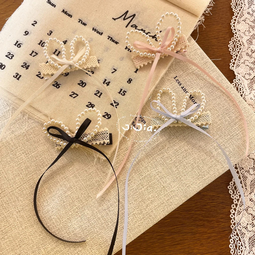 Hair Clip Pearl Ribbon Bow Duckbill Kids Sweet Ballet Princess Alloy Small Lightweight Color As Shown Daily Headwear