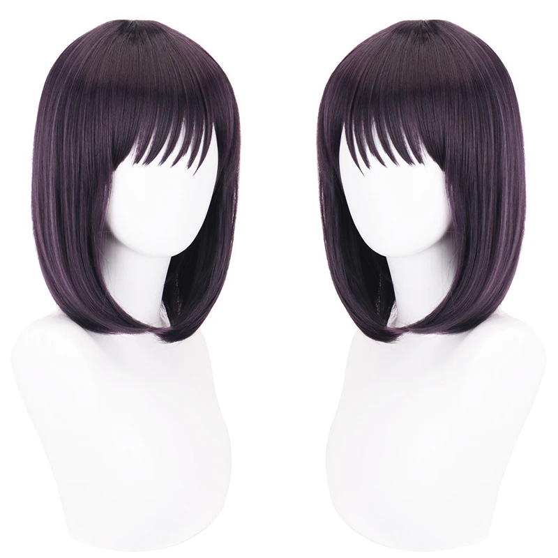 Kuroe Shizuku Cosplay Wig Dark Purple Straight Bob Wig Heat Resistant Synthetic Hair for Halloween Costume Party Free Wig Cap