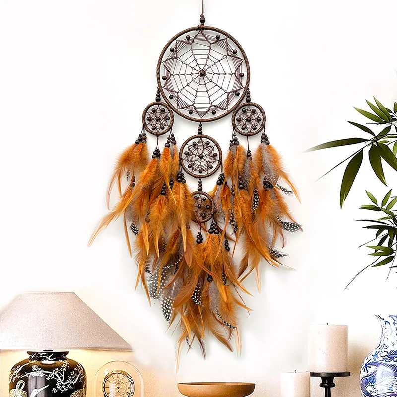 Vintage Blue Feathers Dream Catcher Wall Hanging Bedroom Pendants Home Decorations  Handmade Wind Chimes For Holiday Gifts