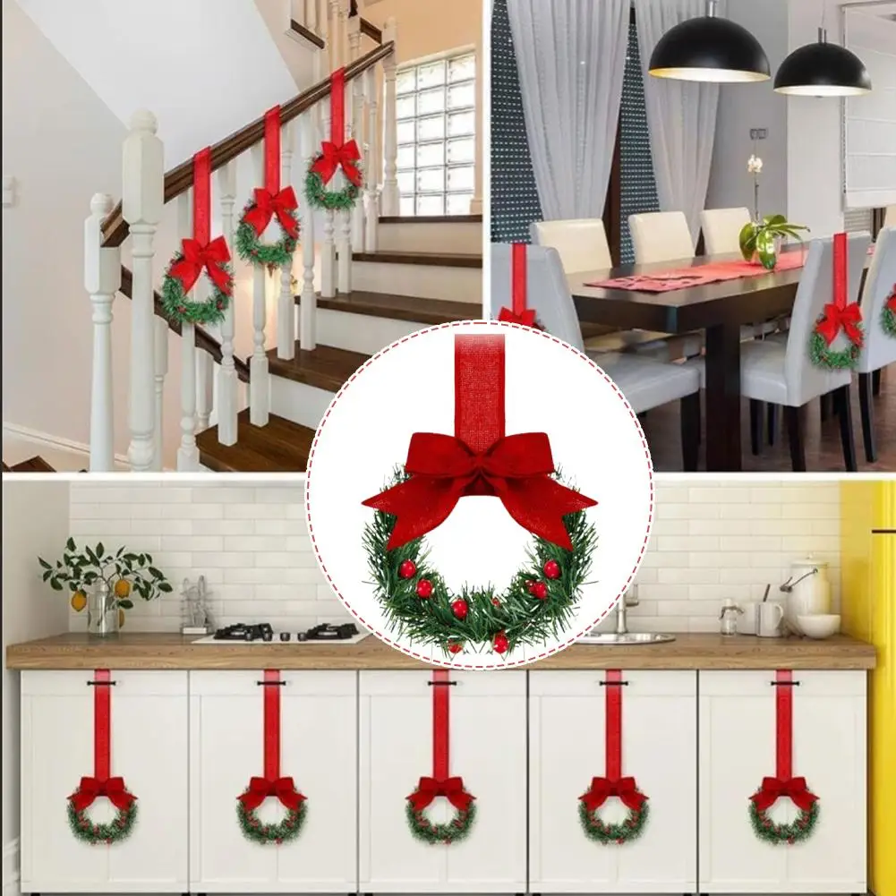 6pcs Decorative Wreaths Christmas Cabinet Garland Home Party Decoration Exquisite Festival Ribbon Bow Red Berry Ornaments Charms