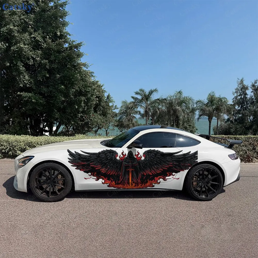 

2pcs Flame Black Angel Car Sticker Full Body Decal Decoration Covering Scratches Protect Car Sticker Waterproof Car Vinyl Wraps
