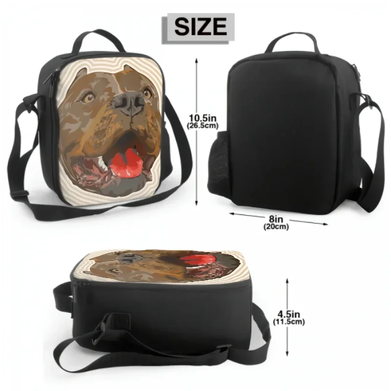 Pit Bull Portrait Insulated Thermal Lunch Bags for Kids Adults Washable Tote Lunch Container Food Cooler Bag for School Travel