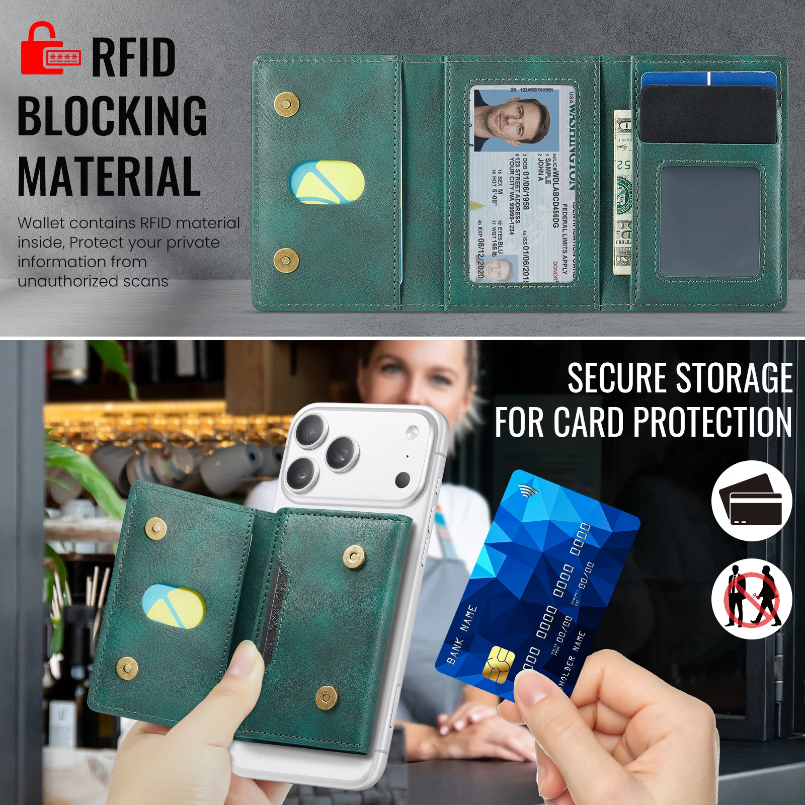 Multi-Slot MagSafe Geldbörse mit RFID-Blockierung und Magnetischem Kartenhalter für Smartphones – Detail 19