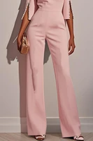 Women's Jumpsuit Casual Solid Color 3/4 Length Sleeve Straight Round Neck Beaded High Waist Daily Going out Regular Fit Black Wh - Image 6