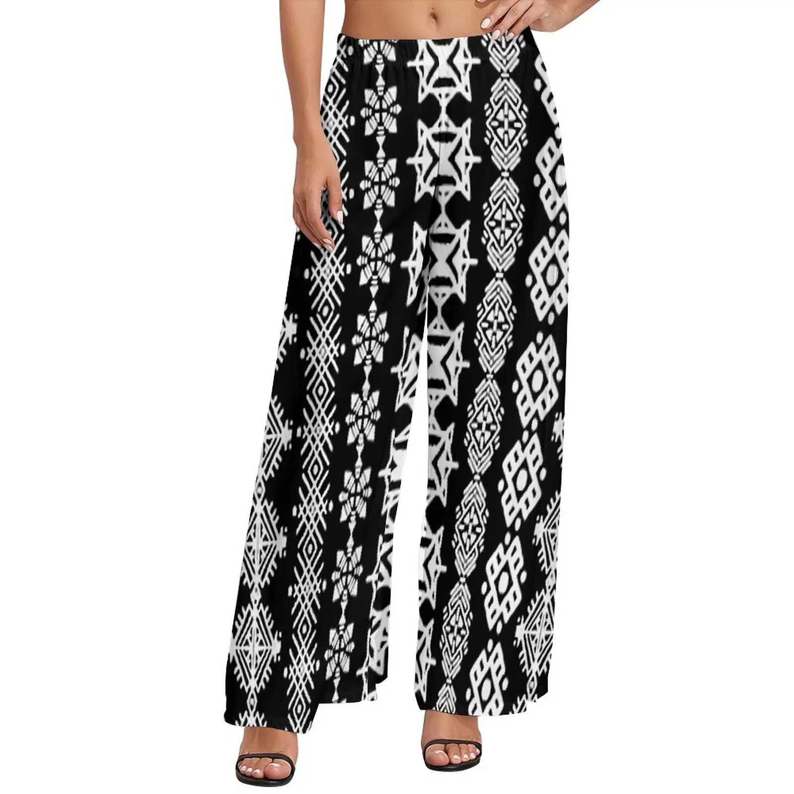 

Vintage Ethnic Straight Pants White Floral Print Sexy Wide Pants Women Oversized Street Style Pattern Trousers