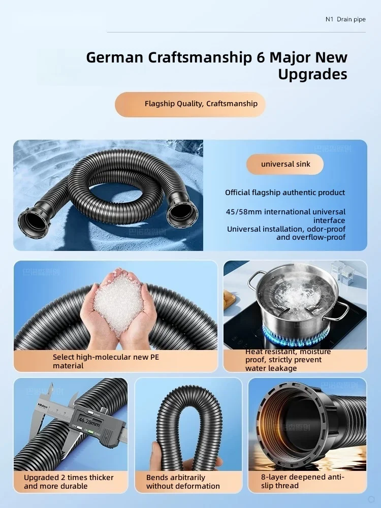Kitchen vegetable-washing basin dual-head connector, double-sink drainpipe, dual-threaded interface drain pipe, sink flexible...