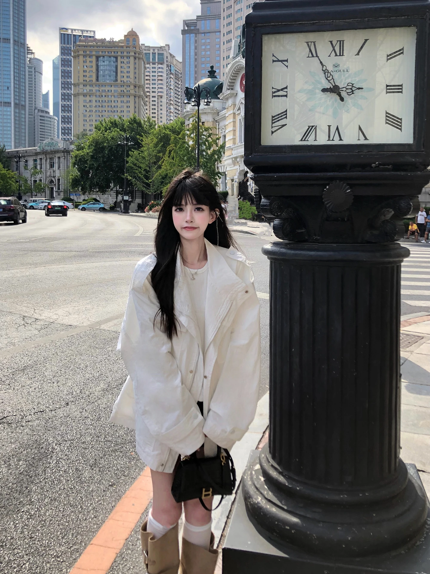 

Cuitcuit Thames Morning Bell Повседневная женская длинная джазовая ветровка с несколькими карманами Верхняя одежда Белая хлопковая нейлоновая смесь