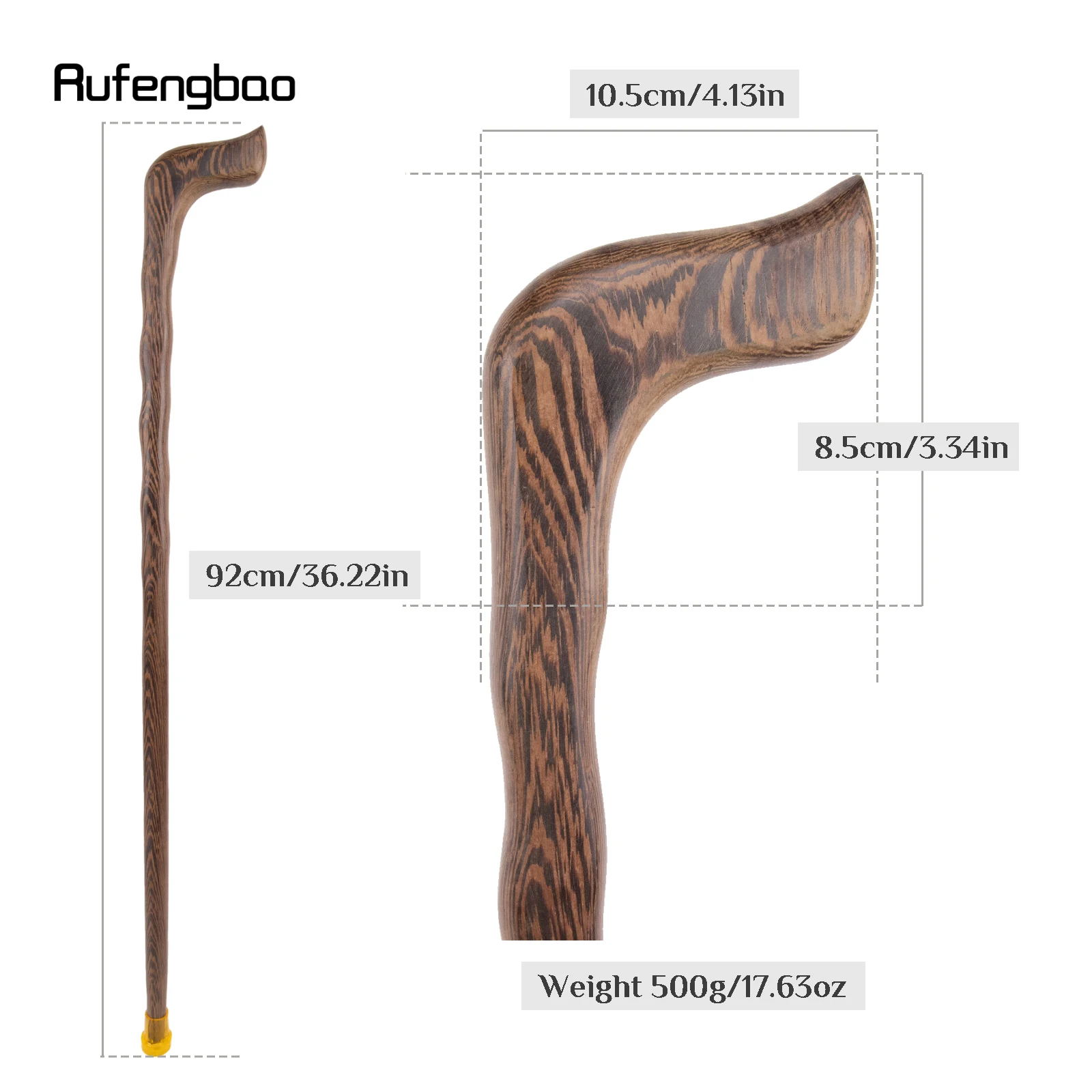 Brown Wave Wooden Single Joint Fashion Walking Stick Decorative Cospaly Cane Halloween Mace Crutch  Wand Crosier 92cm