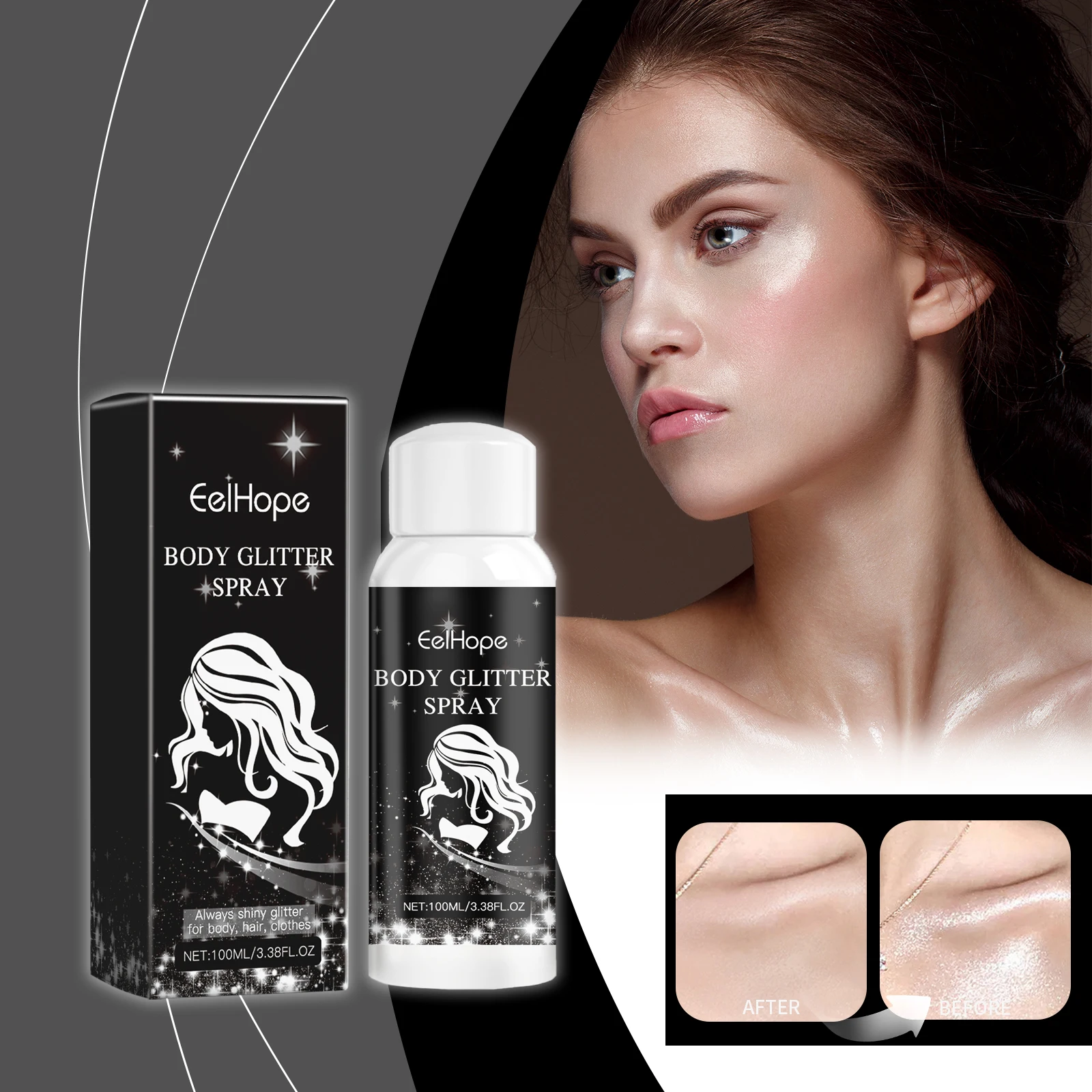Quick Drying Universal Powder Spray Multipurpose Body Face Glitter Spray Clothes Highlighter Powder Gloss Shimmering Sparkle