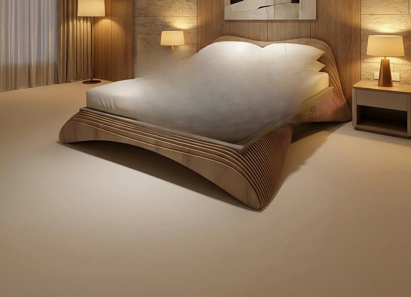 Solid wood sliced special-shaped bed, practical and comfortable