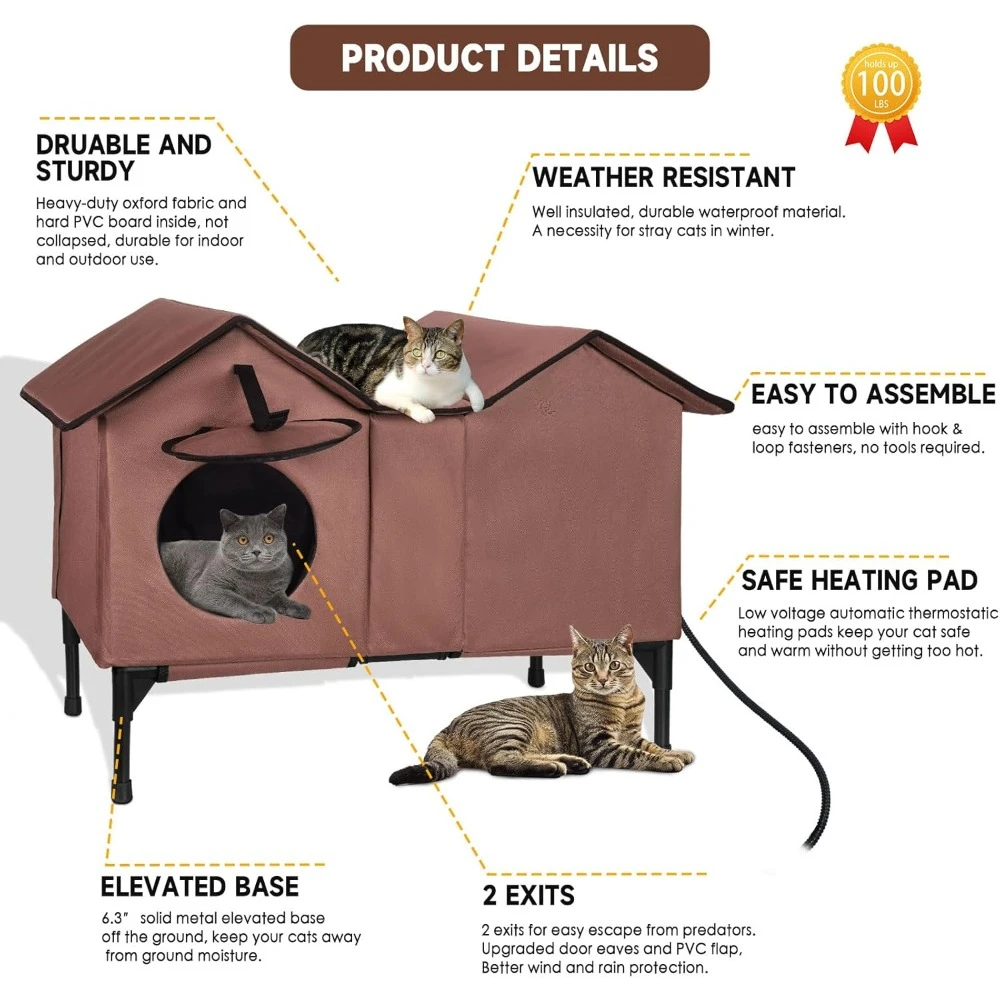 Elevated Heated Cat House for Outside Cats Extra Large Heated Cat House for Winter Insulated Waterproof Feral Cat Shelter .