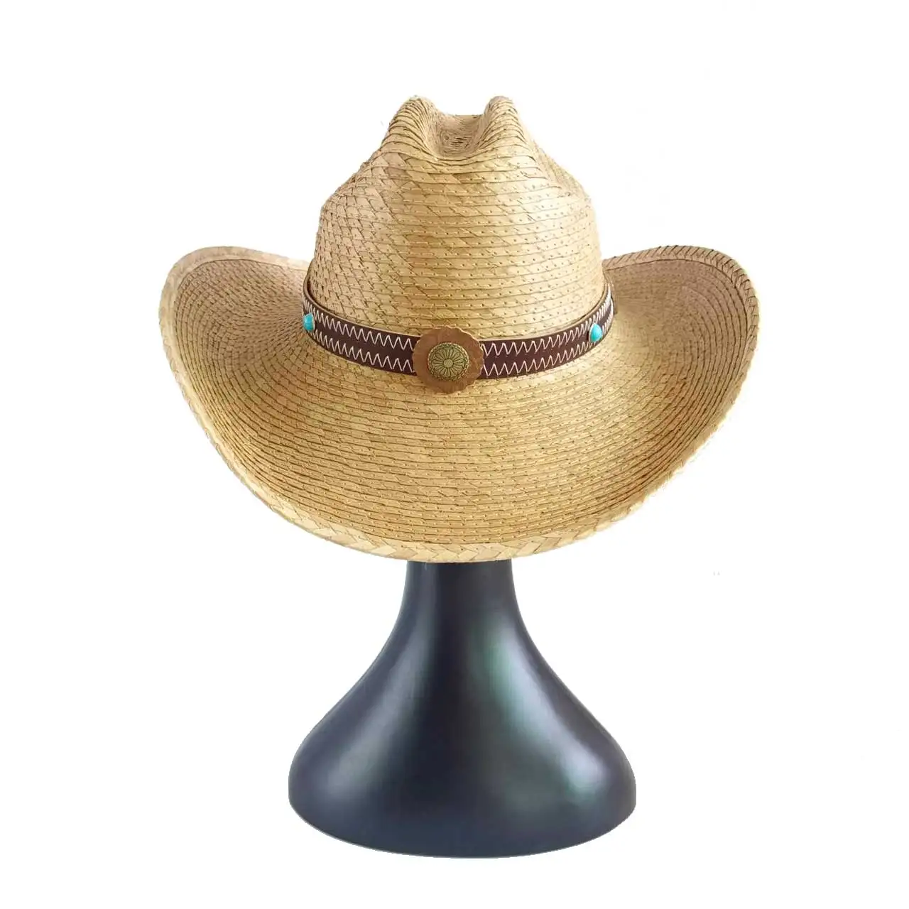 100% Palm Hat Cowboy Straw Hat 9cm Men's Hat Wide Brim Western Cowboy Hat Sun Hat  sombrero vaquero