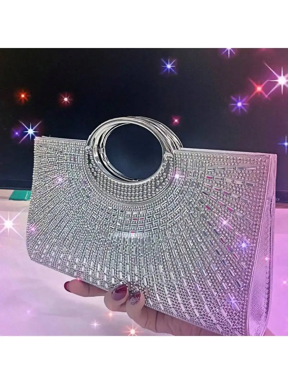 Rhinestone Pearl Mini Bucket Bag Drawstring Clear Evening Bag for Party Bride Dinner