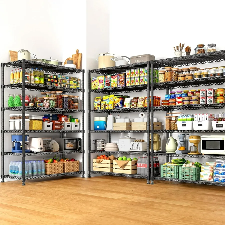 75 H Metal Shelving 6 Tier Storage Shelf Adjustable Kitchen Shelf Wire Shelving Unit Detachable Storage Rack for Kitchen Laundr