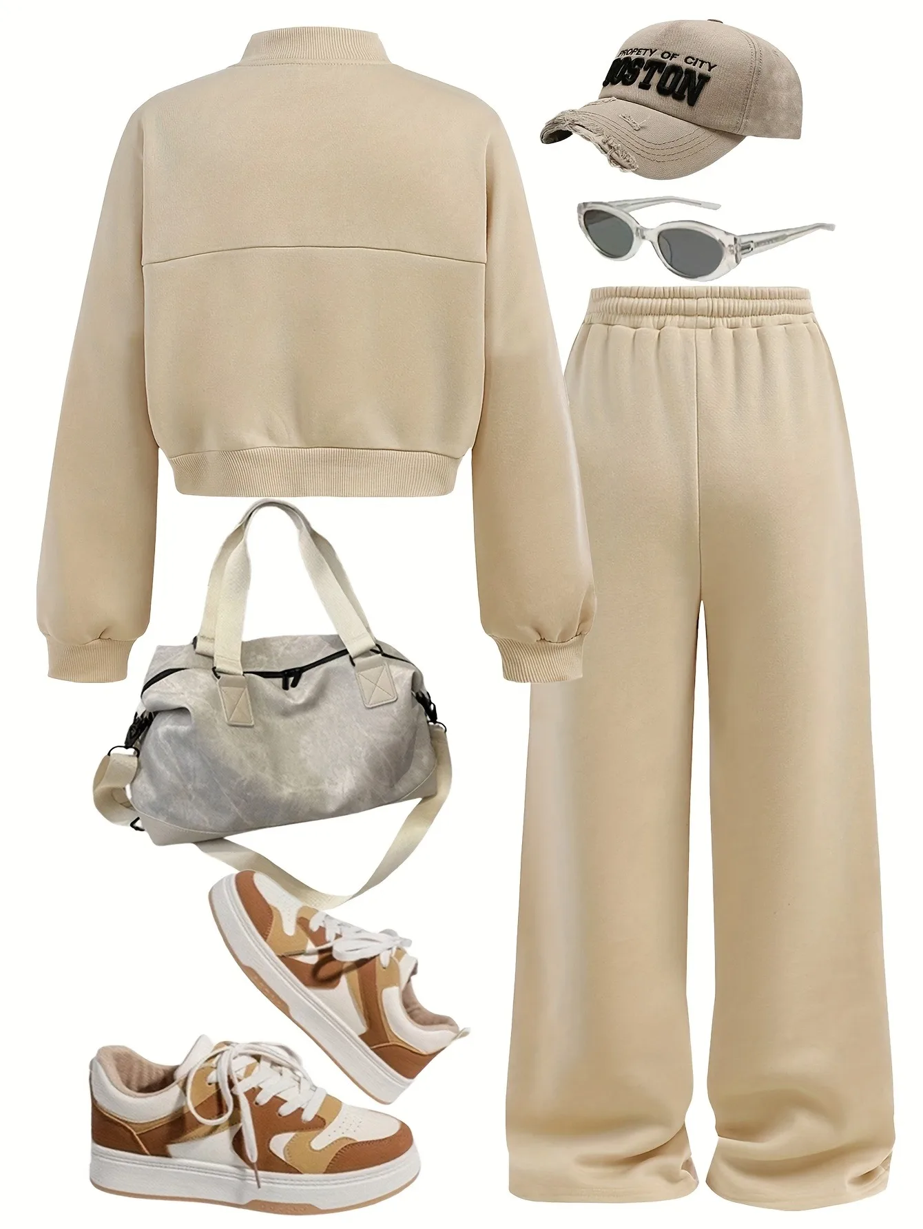 2-teiliges Set für Kinder und Mädchen, kurze Bomberjacke mit Reißverschluss und Hose mit weitem Bein und Kordelzug, lässiges, sportliches Herbst-Outfit – Detail 3