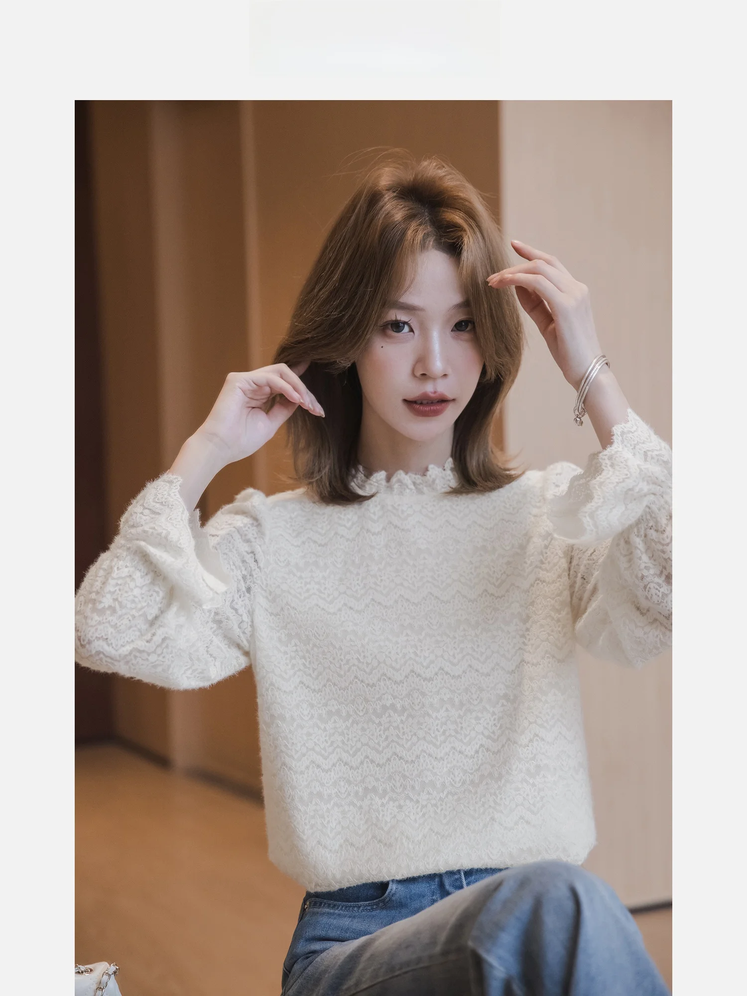 

Ele Straight-Leg Base irt Женское кружево irt Деревянный воротник Длинный све Длина Высокое эластичное нейлоновое волокно