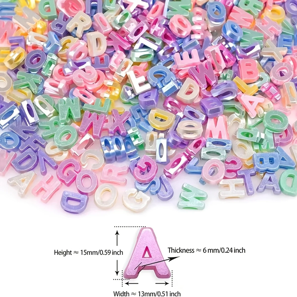 355pcs 10-15mm 5 Colors Large Letter Pearlescent Effect Beads, Colorful Acrylic A-Z Alphabet Shape For DIY Making