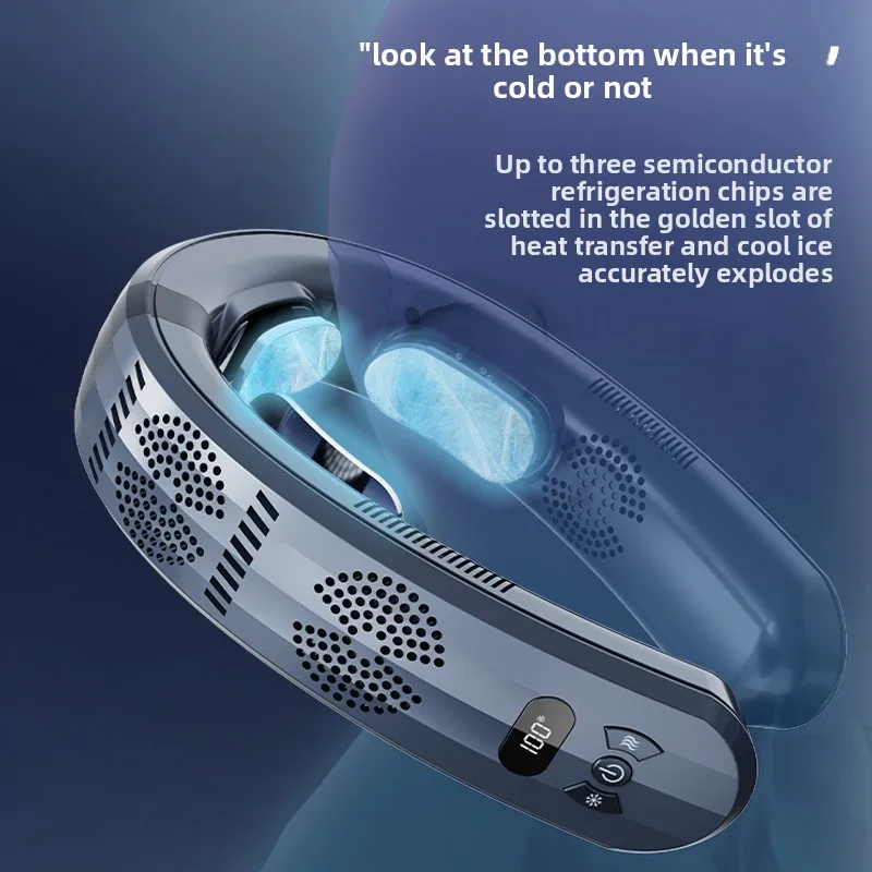 Nouveau ventilateur suspendu au cou à semi-conducteur, ventilateur USB pour personne paresseuse, ventilateur de refroidissement, de chauffage et de refroidissement à affichage numérique portable